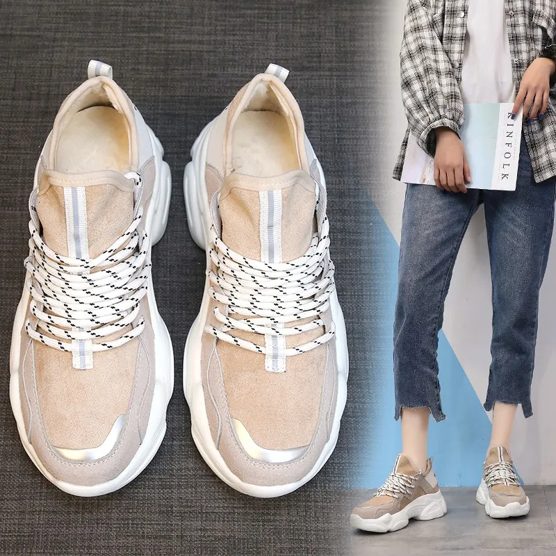 

2019 New Sneakers Women Platform Flats Slip On Lace-Up Round Toe Creepers Solid Casual Warm Flat Walking Shoes XWD7146