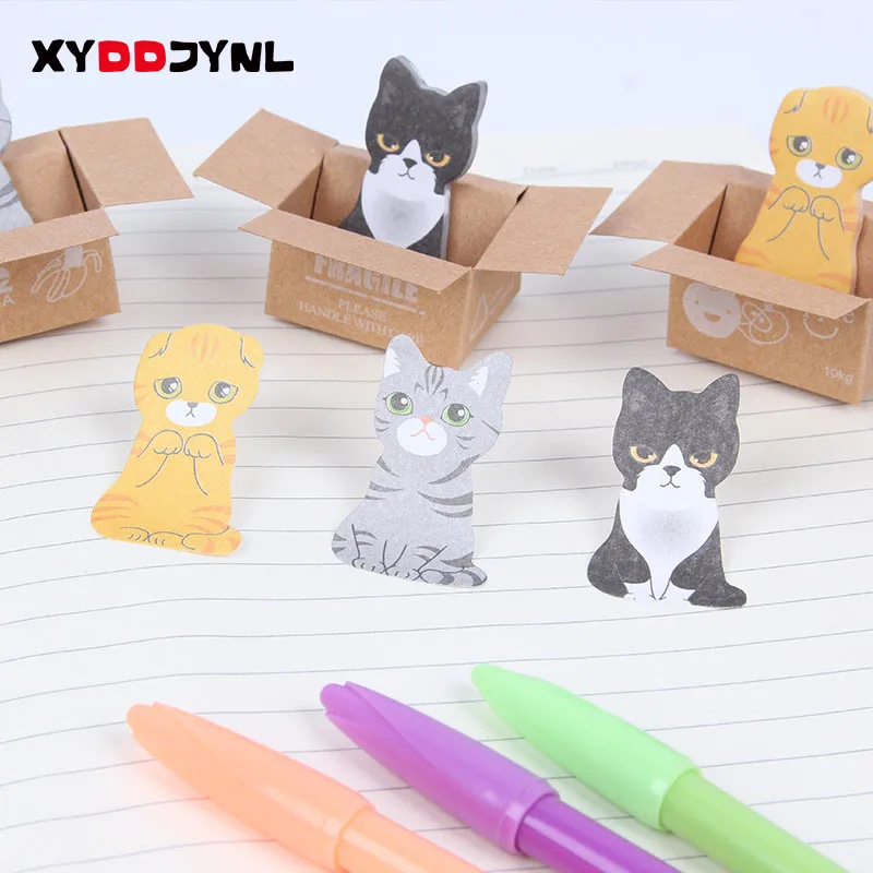 

2pc/60Sheets Cartoon Cat Paper Box Stickers Memo Pad Sticky Notes School Supplies Paper Bookmarks Kawaii Stationery