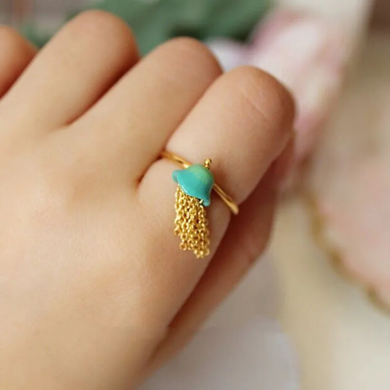 

2018 Amybaby Fashion Designer Womens Mermaid Jellyfish Tassels Enamel Glaze Adjustable Ring Jewelry For Party