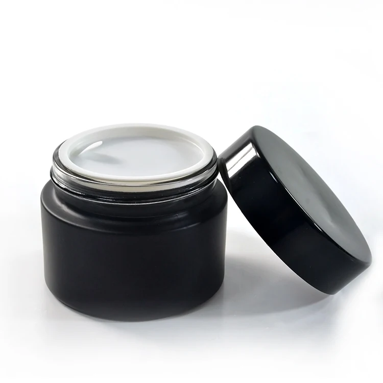 2pcs*15g matte black cosmetic cream glass jar with black lid