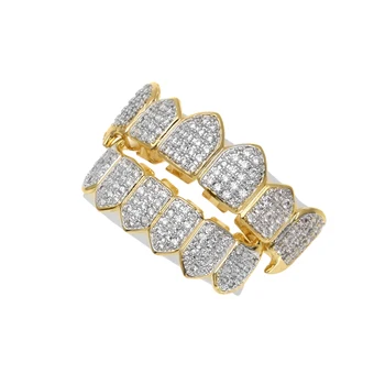 

Gold Teeth Grills Men Women Rhinestone Hiphop Teeth GrillsTop & Bottom Groll Set With Silicone Geometric Shape Teeth Jewelry
