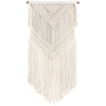

Hot Boho Macrame Woven Wall Hanging Beige 16 X 36 Inch Modern Bohemian Tapestry Wall Art Decor For House Apartment Dorm Bed
