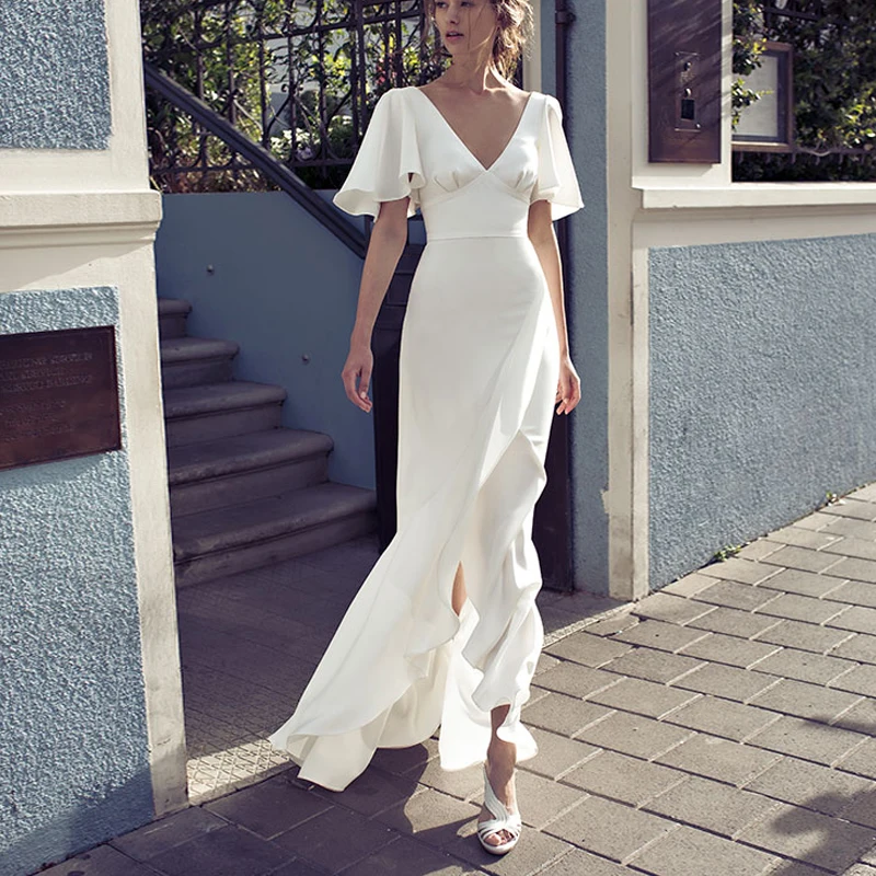

Summer new fairy temperament sexy elegant retro Satin French silk slippery acetic acid satin white Long Dress