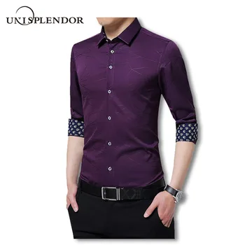 

2020 Elegant Mens Dress Shirts Long Sleeve Slim Fit Tuxedo Shirt Men Classic Spring Casual Stripe Printed Shirt 5 Colors YN10069