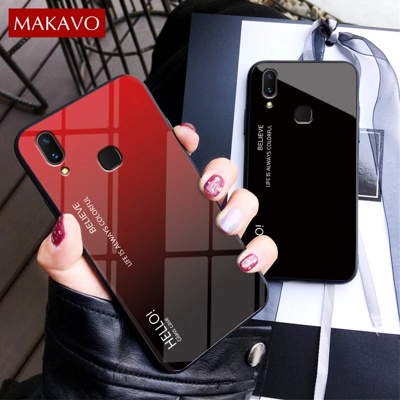MAKAVO для Huawei Honor 8C чехол Роскошный градиент закаленное стекло чехлы телефонов Honor8C
