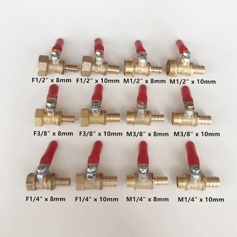 1/" 3/8" 1/" латунный колючий шар клапан 8 мм 10 мм Барб медные латунные шаровые краны фитинги для труб