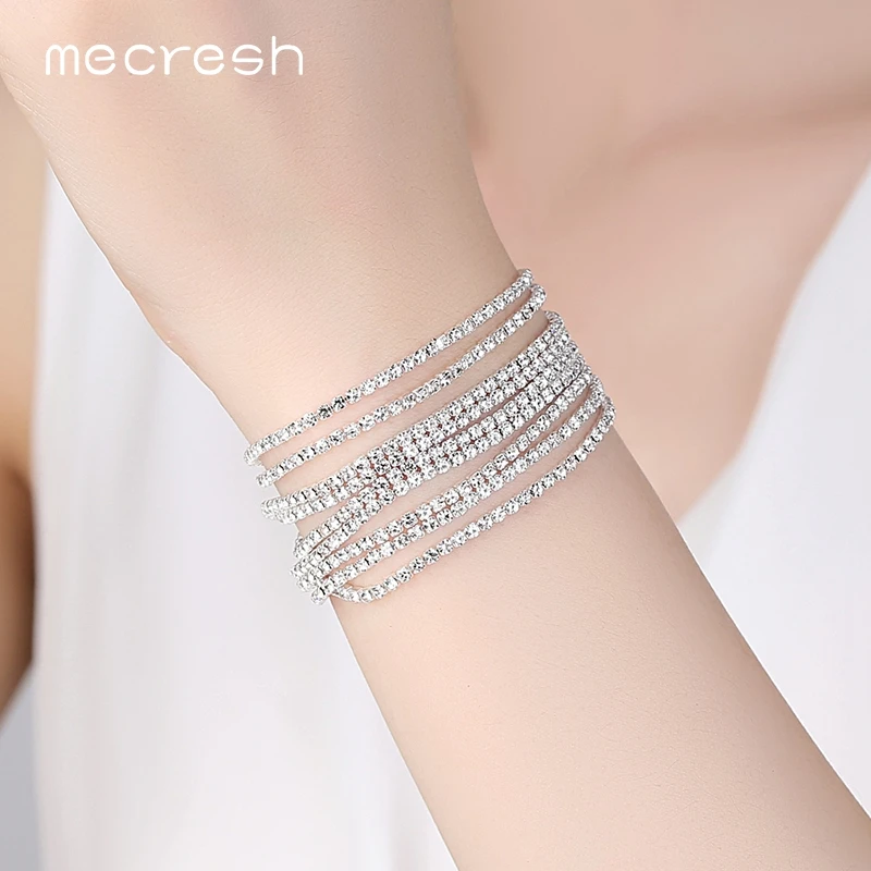 

Mecresh Simple Crystal Link Bracelets for Women Silver Color Geometric Bridal Pulseras Engagement Jewelry Christmas Gift MSL331