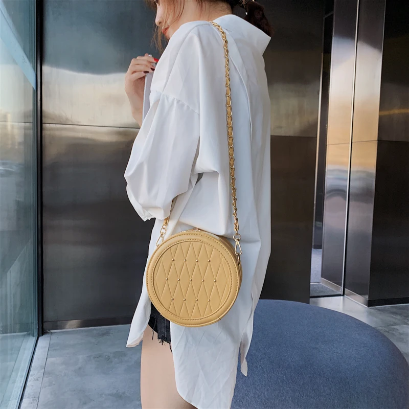 برشام جولة Crossbody حقائب للنساء 2019 جديد بو الجلود رسول حقيبة كتف سلسلة حقائب السيدات السفر المحافظ و حقيبة يد