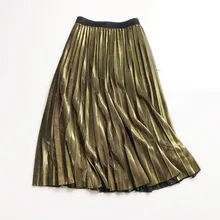 Европейский Стиль Повседневная Женская блестящая золотая Серебряная черная плиссированная эластичная юбка с высокой талией, модные женские s женские юбки с пайетками