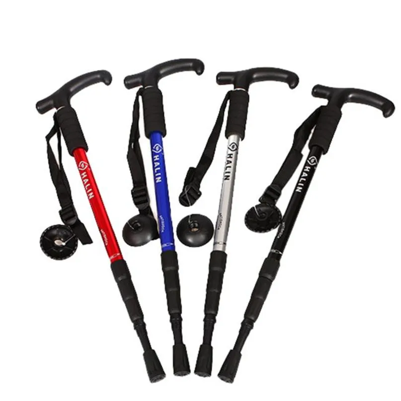 

1pc 51-110cm 4 Section Straight Grip Handle Trekking Walking Hiking Sticks Poles Adjustable Telescopic Alpenstock Gifts #25J#F