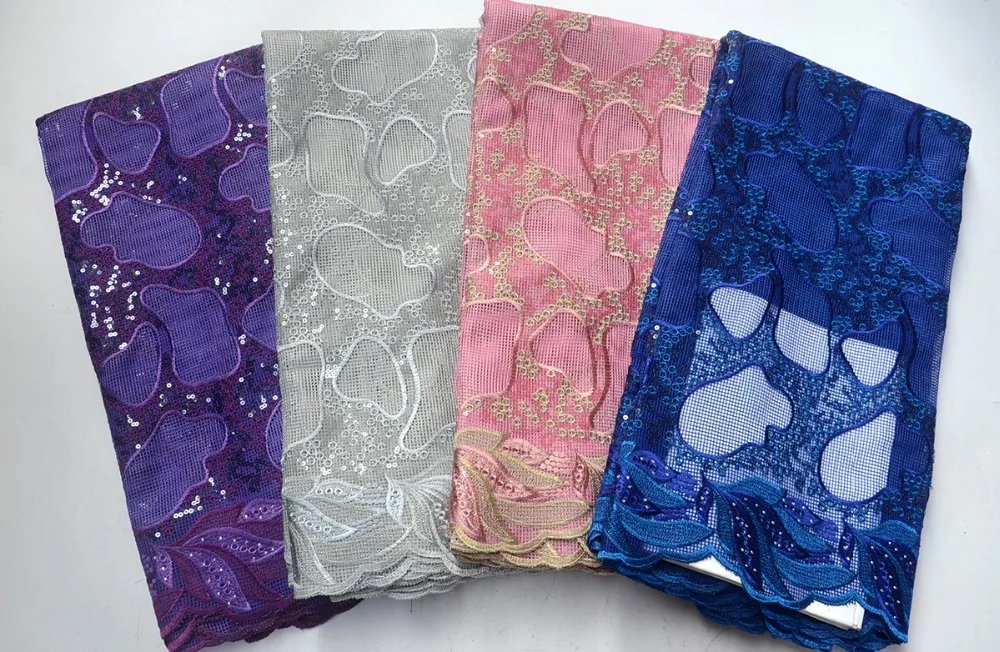 Африканская кружевная ткань высокое качество фиолетового цвета в нигерийском стиле африканский гипюр расшитый французский фатин кружевная ткань