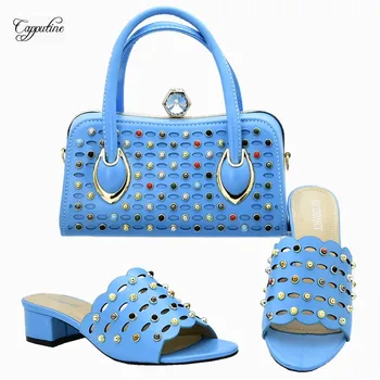 

Elegan sky blue African medium heel pump shoes matching with handbag set for fashion lady 111-1 heel height 4.5cm