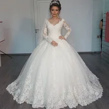 Романтическое свадебное платье принцессы с v-образным вырезом, бальное платье знаменитостей с длинными рукавами и аппликацией, свадебные платья, vestido De Noiva