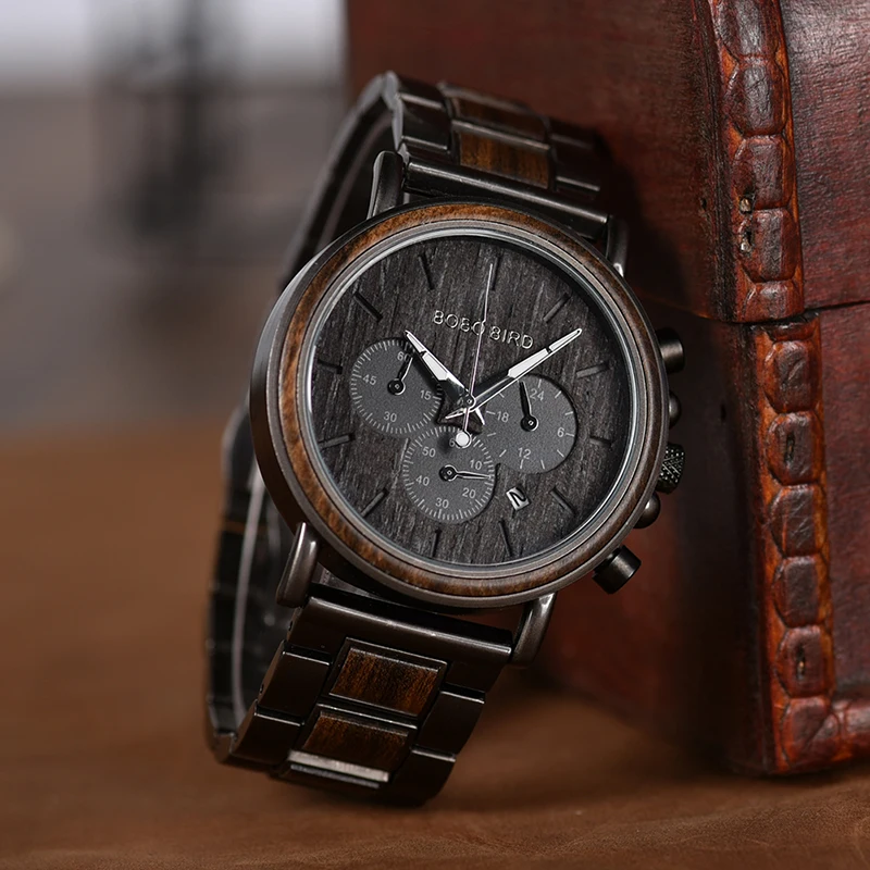 BOBO BIRD Wood Watch Men Stopwatch erkek kol saati Wooden Wristwatches Male Show Date Create Gift saat erkek