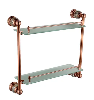 

FREE SHIPPING new design 24k ROSE gold Crystal double glass shelf