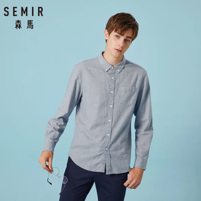 SEMIR Мужская Фланелевая рубашка из хлопка с отложным воротником, мужская рубашка с длинными рукавами и пуговицами на манжетах