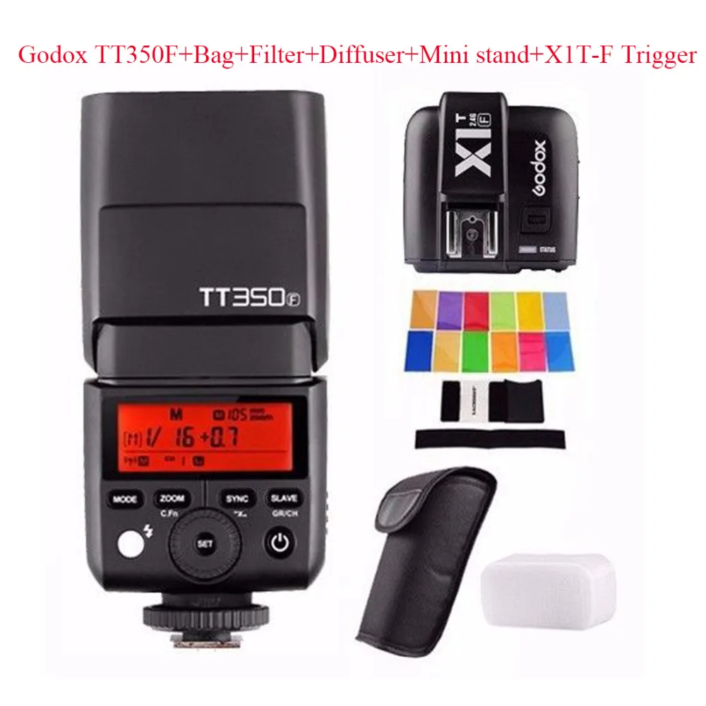 Вспышка Godox TT350F 2 4G HSS 1/8000s TTL GN36 для камер Fuji + триггер X1T-F сумка фильтр диффузор