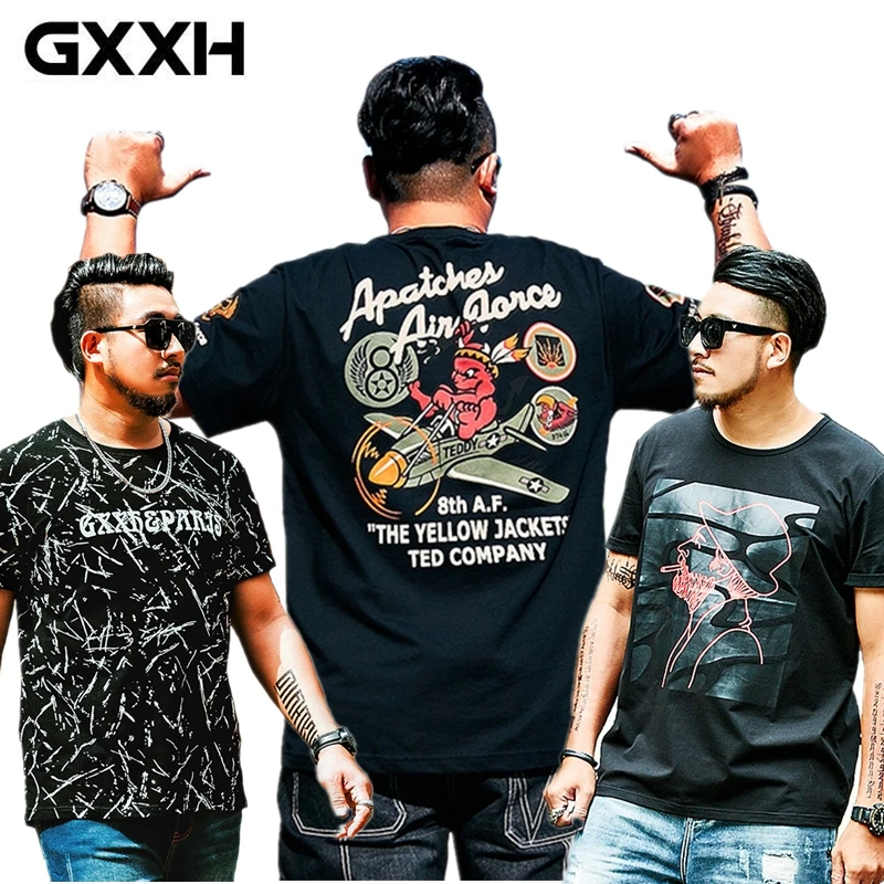 _ 5XL 6XL 7XL GXXH Новая летняя мужская Повседневная футболка свободного кроя с принтом
