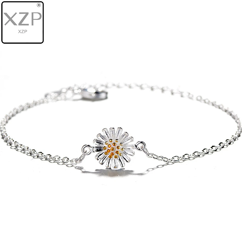 

XZP Classic Simple Fashion S925 Silver Sunflower Daisy Bracelets For Women Jewelry pulseira feminina Link Chain Wedding Jewelry