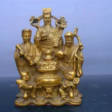 Китай латунь Фу, Лу, шоу три боги Фен-шуй фигурка поклонение Статуэтка Бога
