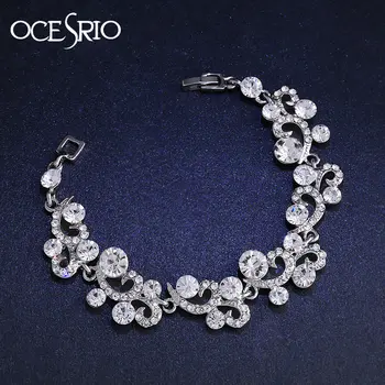

OCESRIO Silver Color Wedding Bracelet Crystal Flower Femme Austrian Crystal Bridal Bracelet Wedding Jewelry Bijoux brt-j93