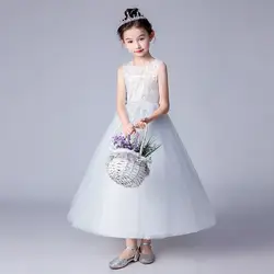 Кружевное платье с цветочным рисунком для девочек, платья для девочек на свадьбу, костюмы для фортепиано, весна 2019, новое милое длинное