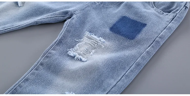 6 2019 New Baby Boys Pants  Jeans Ripped Denim Distressed Pants Solid Trousers Light Color Kids Cotton Elastic Waist Boy Clothing