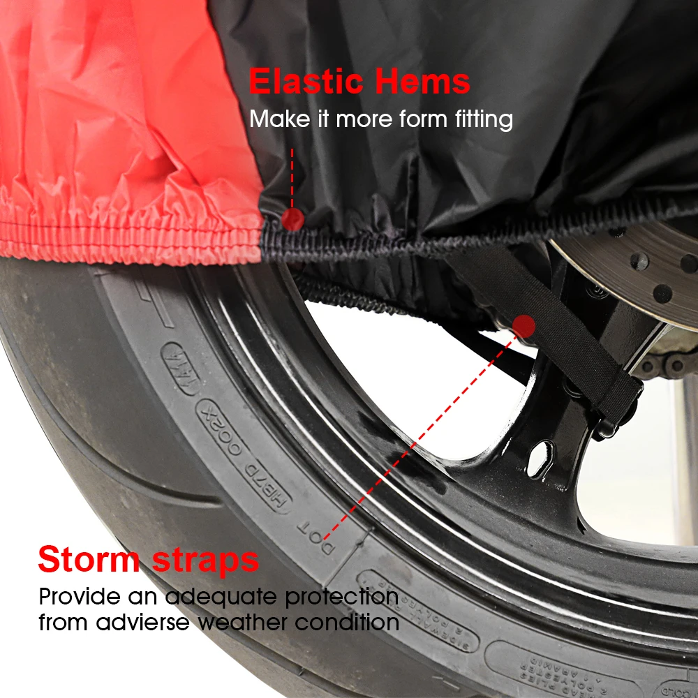 Cubierta de la motocicleta toda la temporada impermeable a prueba de polvo de protección UV de interior al aire libre de la cerradura-diseño de agujeros de motocicleta lluvia cubre abrigo D35