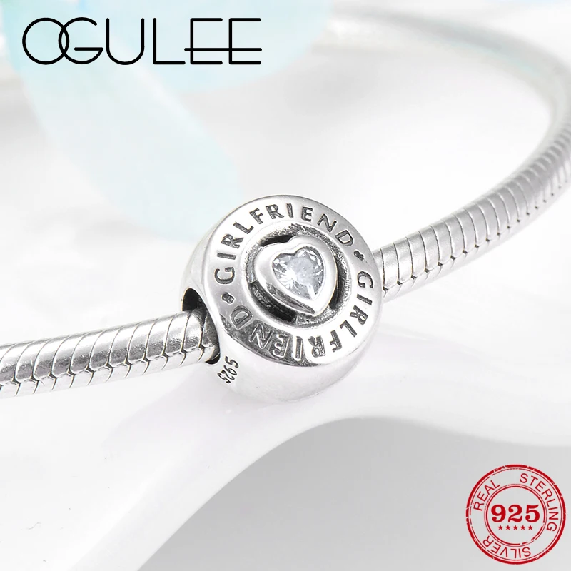 

Fashion 925 Sterling Silver clear CZ Love Girlfriend Eternal heart fine beads Fit Original Pandora Charm Bracelet Jewelry making