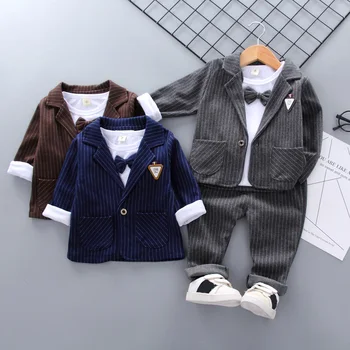 

Boys Spring 3piece Clothing Sets Gentlemen's suit Kids Boys Button Bow Suit Sets Children Boys Coat+Pants+T-shirt Clothing set
