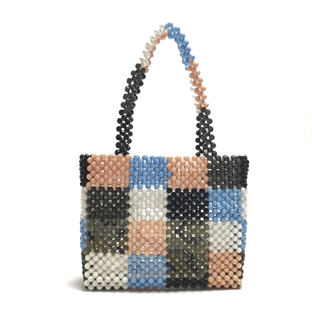 

Handbag INS Ladies Popular Colorful Stitching Beaded Bag Exclusive Design 2019