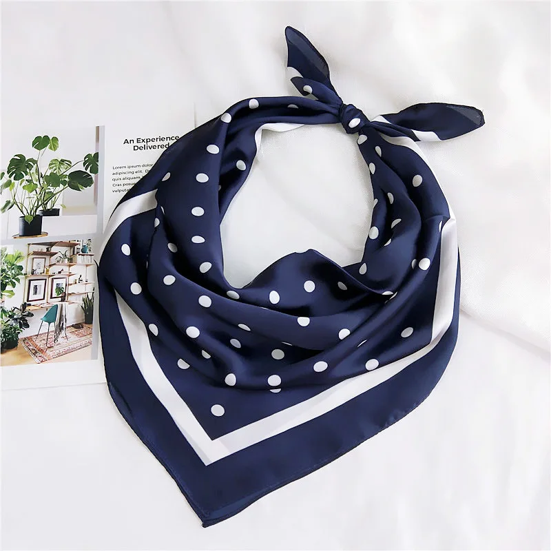 

Fashion Women Scarf Luxury Brand Striped Dots Print Hijab Pure Silk Shawl Scarfs Foulard Square Head Scarves Wraps 2019 NEW