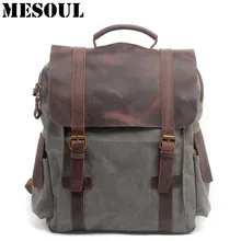 Men Casual Canvas Backpacks Vintage School Bags Young Large Capacity Travel Bag Women Mochila Leather Laptop