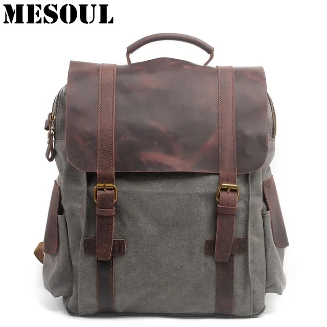 Men Casual Canvas Backpacks Vintage School Bags Young Large Capacity Men Casual Canvas Backpacks Vintage School Bags Young Large Capacity Travel Bag Women Mochila Leather Laptop