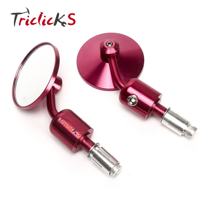 

Triclicks Motorcycle Rear View Mirror 7/8" 22MM CNC Aluminum 3" Handle Bar Rearview Round Mirrors Red R+L End Side Mirrors New