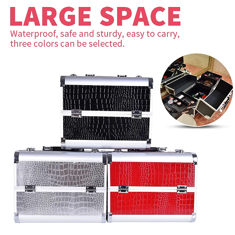 

Hot professional Aluminium PU Make up Box Makeup Case Beauty Case Cosmetic Bag Multi Tiers Lockable Jewelry Box for gift