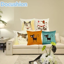2015 Fashion Decorative Cushions New Arrival Cartoon Cat Style Cotton LinenThrow Pillows Car Home Decor Cushion