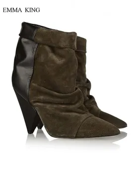 

Botines Mujer 2018 Autumn Winter Patchwork Women Ankle Boots Pointed Toe Spike Heels Martin Boots Slip On Botas Female Shoes