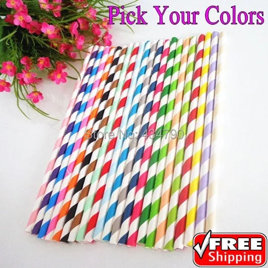 

200pcs Pick Your Colors Classic Striped Paper Straws Drinking Party Red Black Blue Green Pink Grey Orange Purple Gold Silver