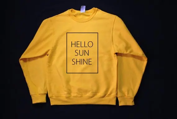 Skuggnas Hello Sunshine Yellow Sweatshirt Long Sleeve Fashion Casual Tops Crew Neck Spring Jumper Unisex aesthetic Tumblr Tops ransitute r1380 sunflower you are my sunshine creative lanyard card holder student hanging neck mobile phone lanyard