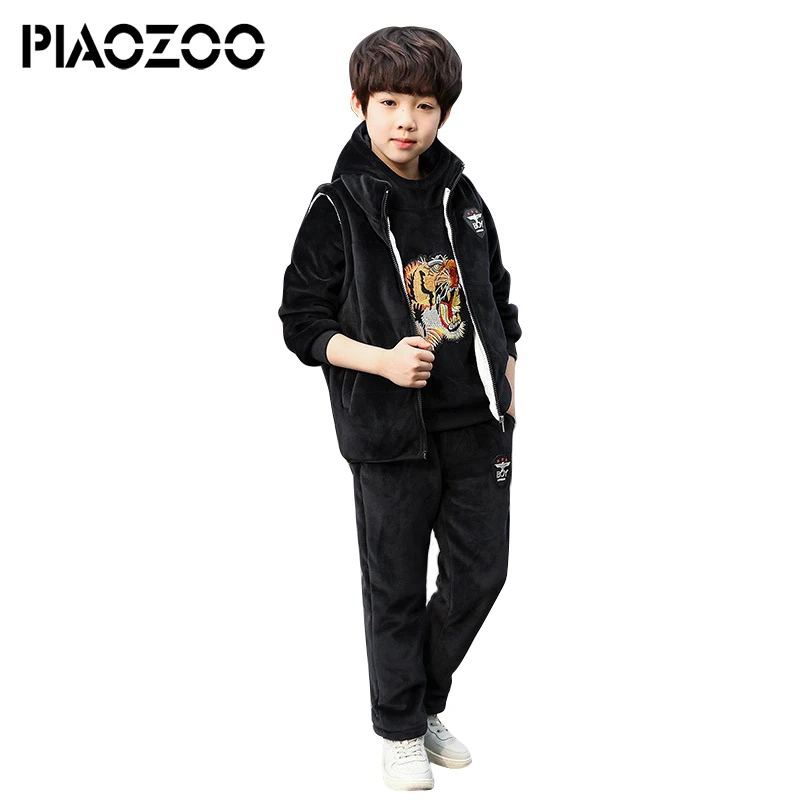 

Top quality boysclothes set winter warm Children's Clothing Thick tiger headHoodies+Pants+Vest 3pcs Sets boys outfits 2018 P20