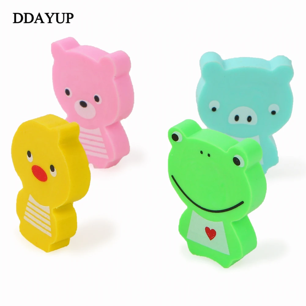 4pcs/lot Mini Animals Pencil Eraser Kawaii Frog Animals Mini Rubber