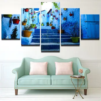 

HD print Home Decor Canvas Print Painting Wall Art Chefchaouen Alley Poster 5Pcs