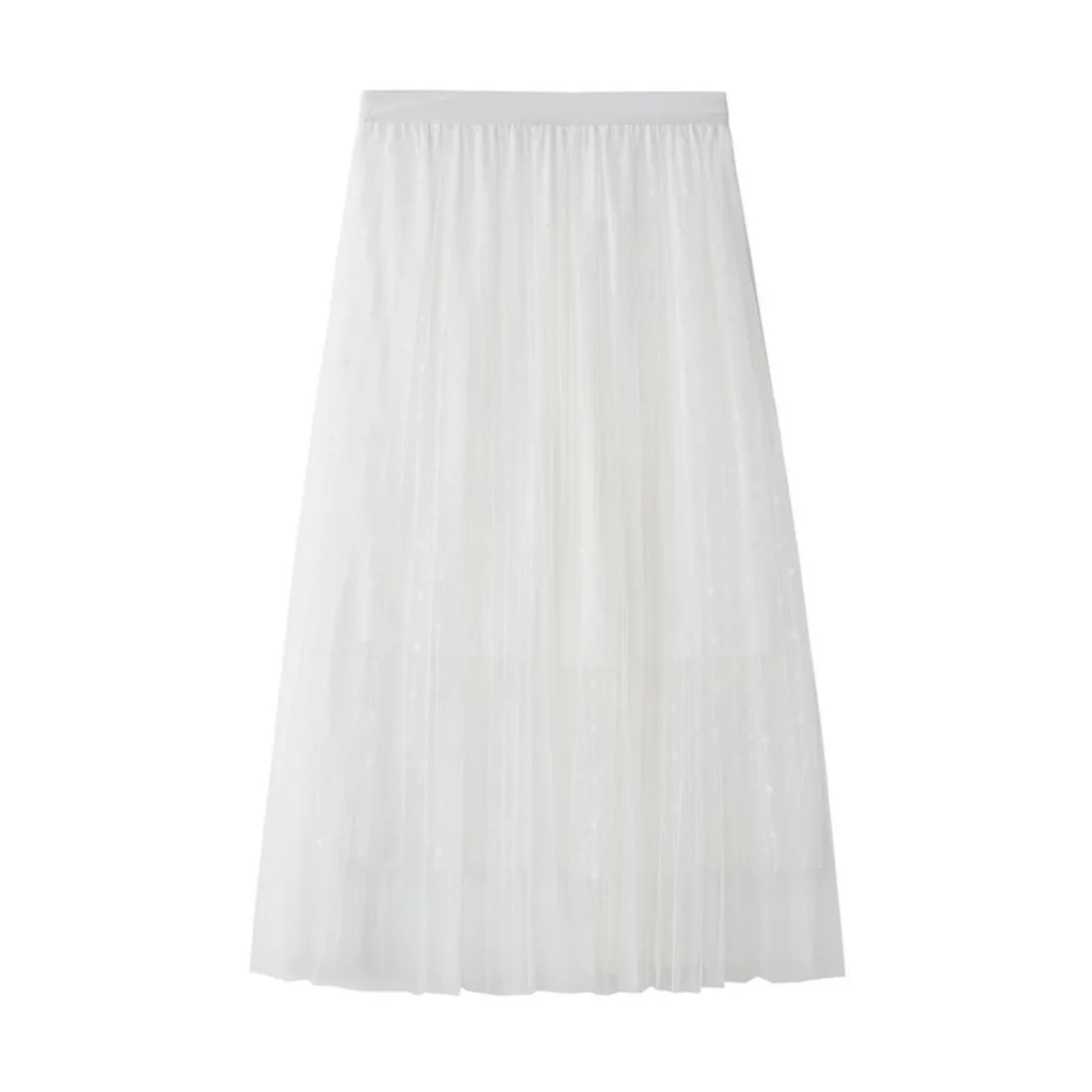 Faldas Mujer Moda гофрированный с сеткой юбка в горошек женская двойная плиссированная юбка в стиле "Ретро" эластичная юбка на талии юбка женская 40 - Цвет: Color as shown