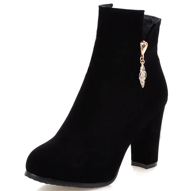 

2016 New Fashion Women Ankle Boots High Heels Charm Square Heel Women Boots Round Toe Shoes Woman Martin Boots Boots Mujer XD237