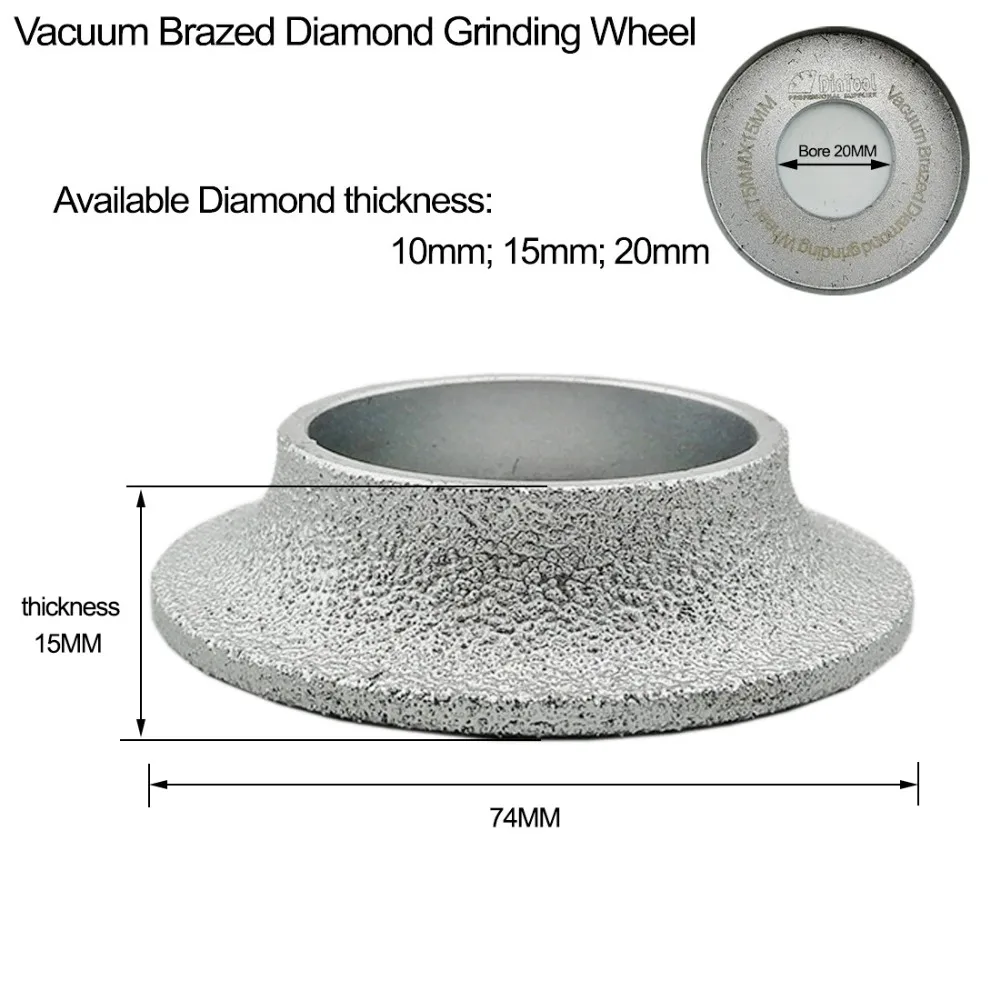 DIATOOL 2pcs Dia75mm Vacuum Brazed Diamond Profile Grinding Wheel For Demi-bullnose(15mm+20mm) Vacuum Brazed Diamond Tools