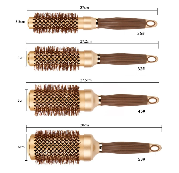 Золотая тематическая Парикмахерская нано керамическая круглая щетка для вьющихся волос алюминиевая радиальная ионная расческа для волос в 4 размерах профессиональный салон щетки