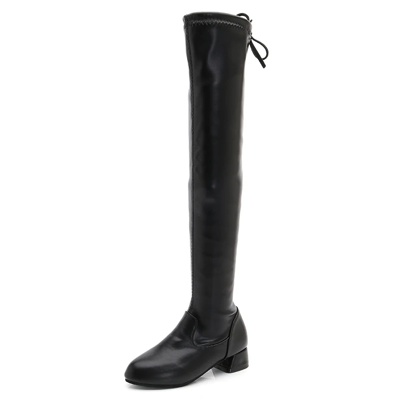 Winter Girls Long Boots - Thigh High Kids Footwear for Cold Weather - Black Leather Knee Boots for Children image 2