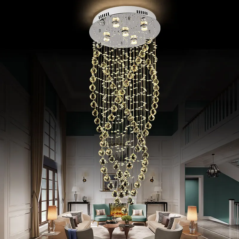 

2019 K9 Crystal raindrop Chandelier Lighting Fixture Ceiling LED Round Shape Suspension Hang lamp Living Room Light lustre Lamp