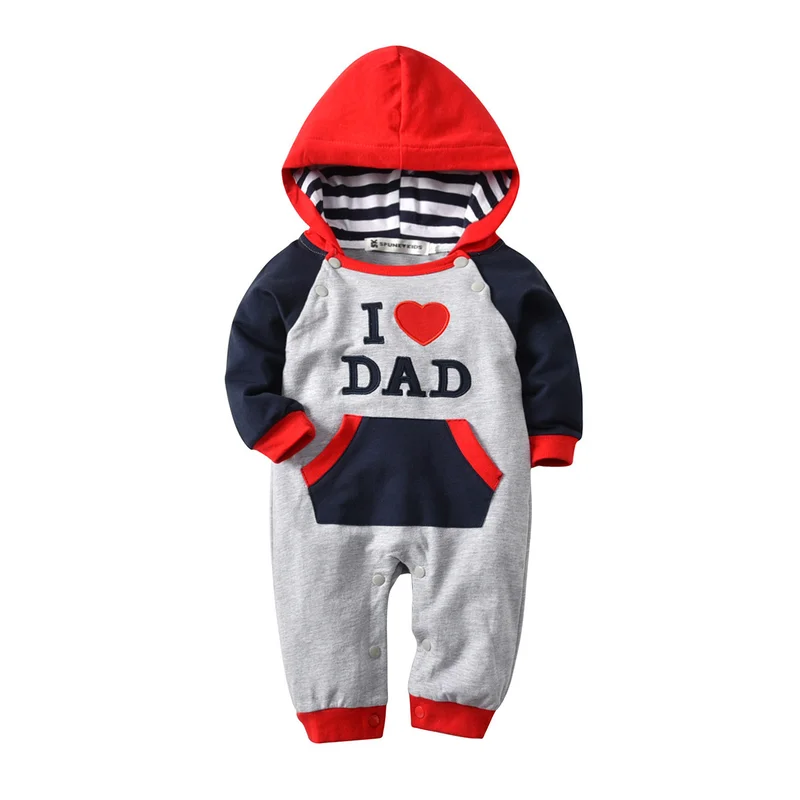 Детские длинные штаны в стиле пэчворк с капюшоном и надписью I Love Mom Dad на осень